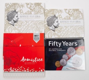 2016 Fifty Years of Decimal Currency (1), 2017 Effigy of an Era (2) and 2018 Armistice (2, one being Berlin Fair issue). (Total: 5 sets).