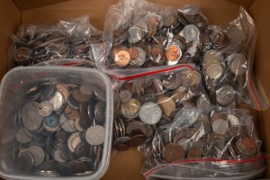 All world coins in medium-sized box; very diverse range, looks mainly 1970s-on. Over 4.5kg.