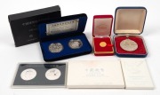 Several Chinese medallions and coins in presentation boxes; also a Wesley College Art award by Stokes.