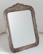 An antique silver plated standing table mirror, 19th century, 46 x 35cm overall