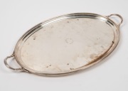 An English sterling silver oval two handled serving tray, 20th century, 2.3kgs + - 2