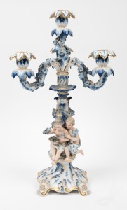 MEISSEN antique German blue and white porcelain candelabra, 19th century, blue factory mark to base, 49cm high