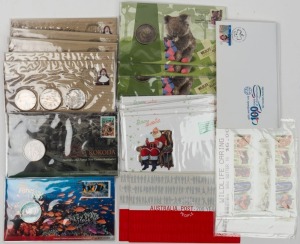 2010 stamp + medallions FDCs: Mary MacKillop (5), Kokoda (3), Wildlife Caring (3) & $3 Fishes of the Reef; together with several other FDCs and P.O.Packs. (Total: 31 items).