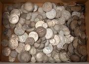 Mainly Australian pre-1946 silver coins in a small box, (100s). Approx. 1.35kg.