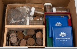 An accumulation of Australian and all-world coins in a carton; approx. 7.5kg.