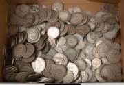 1910 - 1943 Edward VIII - George VI accumulation of low grade coins, 3d - 2/- in a small box. Approx. 2.5kg.