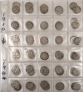 A duplicated range of SHILLINGS in album pages, comprising of 1910 (2), 1914 (1), 1915 (2), 1916 (1), 1917 (2), 1918 (3), 1920 (3), 1922 (4), 1924 ((4), 1925 (9), 1926 (7), 1927 (3), 1928 (1), 1931 (1). 1934 (1), 1935 (1), 1936 (2), 1941 (1), 1943 (4), 19