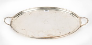 An English sterling silver oval two handled serving tray, 20th century, 2.3kgs +