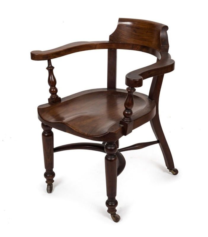 A rare antique Australian blackwood smoker's bow armchair, 19th century, 64cm across the arms