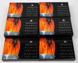 1994 - 1996 $10 silver OLYMPIC HERITAGE SERIES: Ten presentation cases in original RAM boxes; 6 containing only the 1994 issues (Durack and Flack) and 4 containing the 1994 and 1995 issues (Durack, Flack, Fraser and Rose). (Total: 28 coins).