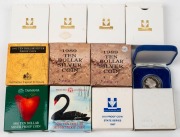 1984 $1 Proofs (4); 1988 50c Proof; and $10 Proofs 1987, 1989 (2), 1990, 1991 and 1993. (Total: 11, in boxes of issue).