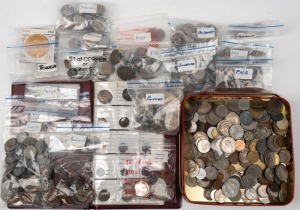 A somewhat sorted accumulation in a box; noted Fiji, India, Philippines, China, Hong Kong, Japan, Tonga, Singapore, PNG, etc. Also noted a small album which appears to have pre-1900 contents. (100s). Approx. 6.5kg.