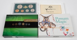 1982 (Iin foams), 2013 (with gold-plated 20c) and 2019 Possum Magic Proof Baby Coin set. (Total: 3 sets).