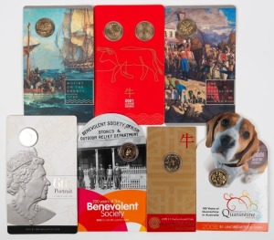 ONE DOLLARS: collection on RAM cards: 2008 Quarantine, 2009 Year of the Ox, 2013 Benevolent Society, 2019 Sixth Effigy, 2019 Mutiny on the Bounty, 2019 Rum Rebellion, and 2021 Year of the Ox 2 coin set.