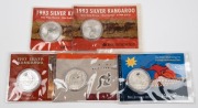 Uncirculated Silver Kangaroo One Dollars on RAM cards: 1993 (2), 1997, 2001 and 2009. (Total: 5)