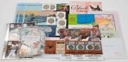 Australia 1988 $10 banknotes (3) in folders; various $1 coins on cards; other coins, plus a range of World stamps, etc.&nbsp;