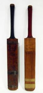 VINTAGE CRICKET BATS: "Gunn & Moore" Cricket Bat signed at top by Neil Harvey & Sam Loxton; plus "Stuart Surridge - Atlas Driver" Cricket Bat. Both match-used in Fair/Good condition.