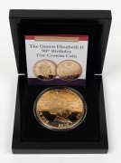 2016 The Queen Elizabeth II 90th Birthday Five Crowns Coin; 24ct gold-plated and with an inset Swarovski "diamond" crystal; in case of issue with certificate of limitation 2,333/4,999.