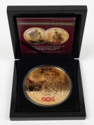 2018 Centenary of Armistice Day World War 1, Ten Crowns gold-plated colour-enhanced proof coin (89mm, 283g) in box of issue with certificate of limitation #56/1,111.