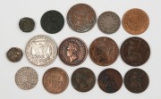 An unusual little group of early coins including a 1601 Henry IV silver piece, an 1811 2Fr Napoleon, 1834 Guernsey&nbsp;8 Doubles, various English pennies, a USA 1921 Silver Dollar, etc. (15 items).