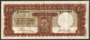 TEN POUNDS, (R.58F) Sheehan/McFarlane, (1940) V/3 277624 first serial prefix. VF.