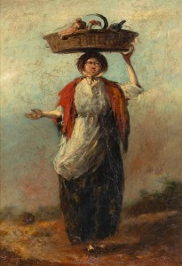 P. MARTIN, (The return from the market), oil on board, early 20th century, signed lower left, 65 x 45cm, 93 x 72cm overall.