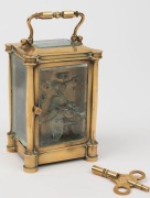 An antique French brass cased carriage clock with key, 19th/20th century, 15cm high overall - 3