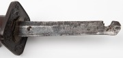 JAPANESE LONG SWORD (KATANA): 69.2cm clean blade with lt pitting to scuffed surface, long point 4.4cm, irregular temper line, centre of curvature 3.5cm from mid-point toward back notch, a characteristic of Bizen swords; 19.1 cm tang with signature - 3