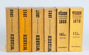 CRICKET BOOKS, noted "Wisden Cricketers' Almanack"s for 1949, 1951, 1957, 1962, 1968 & 1978 (all with limp yellow covers); "Sir Donald Bradman - A Biography" by Rosenwater [London, 1978]; "Bradman's First Tour" [Adelaide, 1981]; "Cartoonists at the Cricke