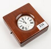 An antique English oversized pocket watch in silvered case with Roman numerals, housed in original mahogany travel case branded "Goldsmiths & Silversmiths Company Ltd.", 19th century, the case 14cm high overall - 9