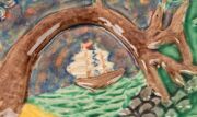 BOSLEY&nbsp;rare Australian pottery plate, celebrating the Centenary of South Australia, impressed "Bosley Ware, Mitcham, S. Aust.", 22cm wide - 3