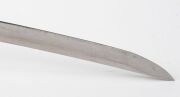 JAPANESE LONG SWORD (KATANA): 69.2cm clean blade with lt pitting to scuffed surface, long point 4.4cm, irregular temper line, centre of curvature 3.5cm from mid-point toward back notch, a characteristic of Bizen swords; 19.1 cm tang with signature - 8