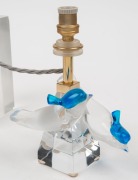 LALIQUE&nbsp;French frosted glass table lamp adorned with blue hooded birds, engraved "Lalique, France", 20cm high - 2