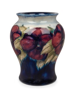 MOORCROFT "Pansy" English pottery vase on two tone blue ground, impressed "Moorcroft, Burslem", 17cm high
