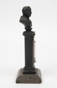An antique figural desk thermometer, cast bronze and hard stone, 19th century, 22.5cm high - 2