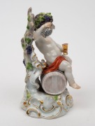 MEISSEN antique German porcelain Bacchanalian cupid statue, 19th century, blue crossed swords mark to base, ​​​​​​​19cm high - 2