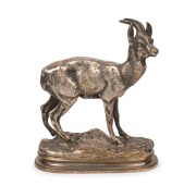 An antique French silvered bronze statue of a gazelle, 19th century, signed "Dubucand", 11.5cm high