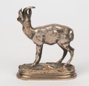 An antique French silvered bronze statue of a gazelle, 19th century, signed "Dubucand", 11.5cm high - 2