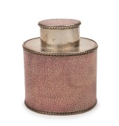 An antique tea caddy, Sheffield plate with pink shagreen finish, 19th century, ​​​​​​​9.5cm high 7.5cm wide