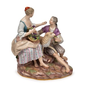 MEISSEN antique German porcelain harvest figural group, 19th century, blue crossed swords mark to base, 19.5cm high