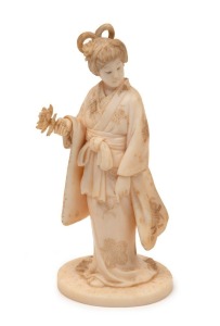 A Japanese carved ivory statue of a Geisha, Meiji period, 19th/20th century, 11.5cm high