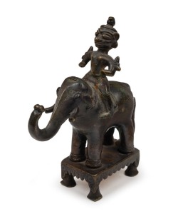 "INDRA God of Storms, On His Mount Airavata" antique Indian cast bronze statuette, 18th/19th century, 16cm high