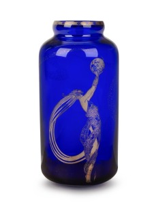 ERT&Eacute;&nbsp;"Fireflies" blue glass vase by Franklin Mint, circa 1988, 25cm high