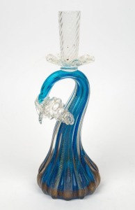 A Murano&nbsp;blue glass candlestick with grape motif and gold inclusions, mid 20th century, ​​​​​​​30cm high