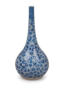 An antique Japanese blue and white porcelain vase with lotus design, 19th century, ​​​​​​​17.5cm high