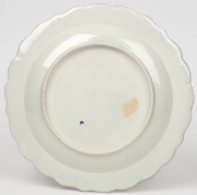 DR WALL WORCESTER blue and white porcelain cabinet plate with burgundy rim and gilded highlights, 18th century, blue crescent mark to base, ​​​​​​​22.5cm wide - 2