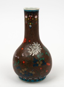 A Japanese cloisonne and porcelain vase, Meiji Period, 19th century, eight character mark to base, 18.5cm high