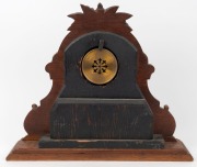 An antique mantle clock in timber case with carved oak leaf decoration, French timepiece with platform escapement,19th century, 42cm high - 2