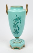 An antique Austro-Hungarian green glass mantle urn with fine hand-painted scene of two birds, 19th century, 33cm high - 3