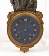 An antique boudoir wall clock, eight day Swiss movement in gilt metal case with blue velvet hanger and hand-painted porcelain female portrait top in gilt metal mount with green stone decoration, late 19th early 20th century, ​​​​​​​26cm high overall - 3